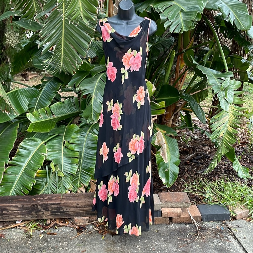 Spenser Jeremy, dark floral bias cut pure silk slip dress